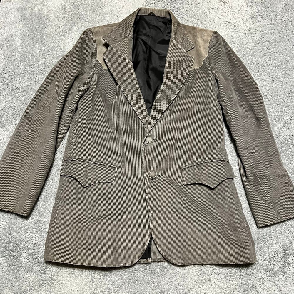 VTG Miller Stockman Western Blazer Mens 40 Long Gray Corduroy 2 Button Western